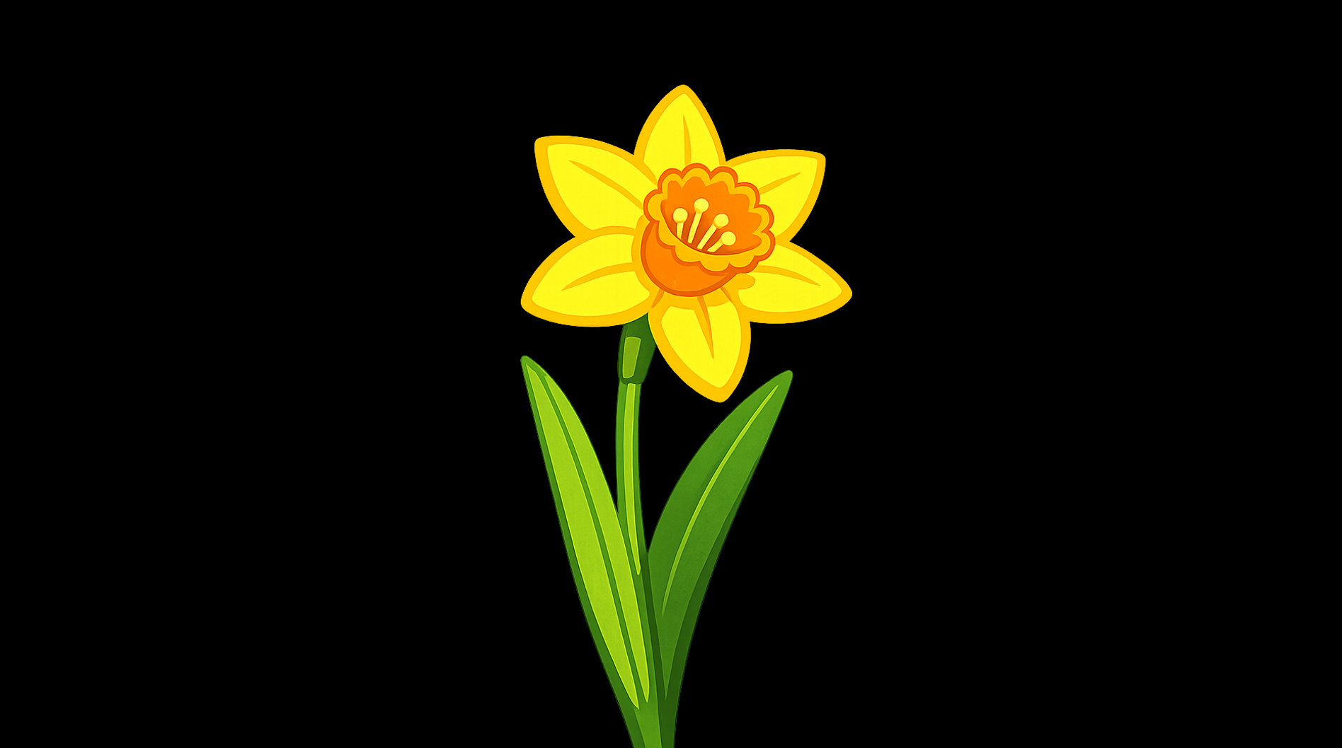 Illustration of a yellow daffodil with green stem on a soft background.
