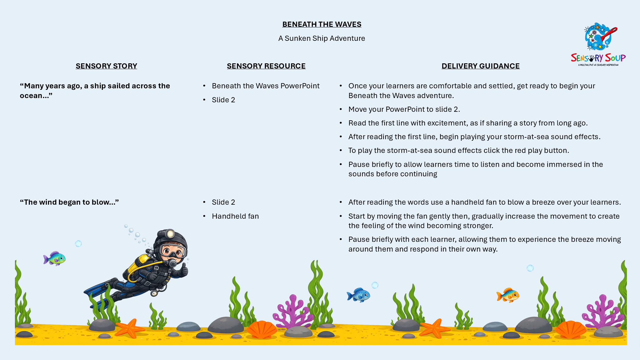 Ocean Sensory Adventure Beneath the Waves written resource screenshot