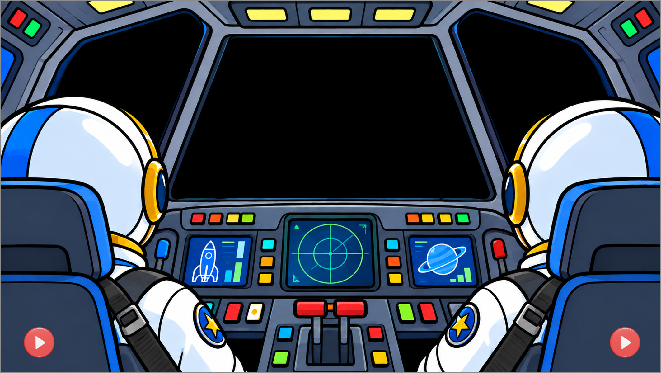 Illustration of the inside of a spacecraft cockpit for the Mission Control Sensory PE session