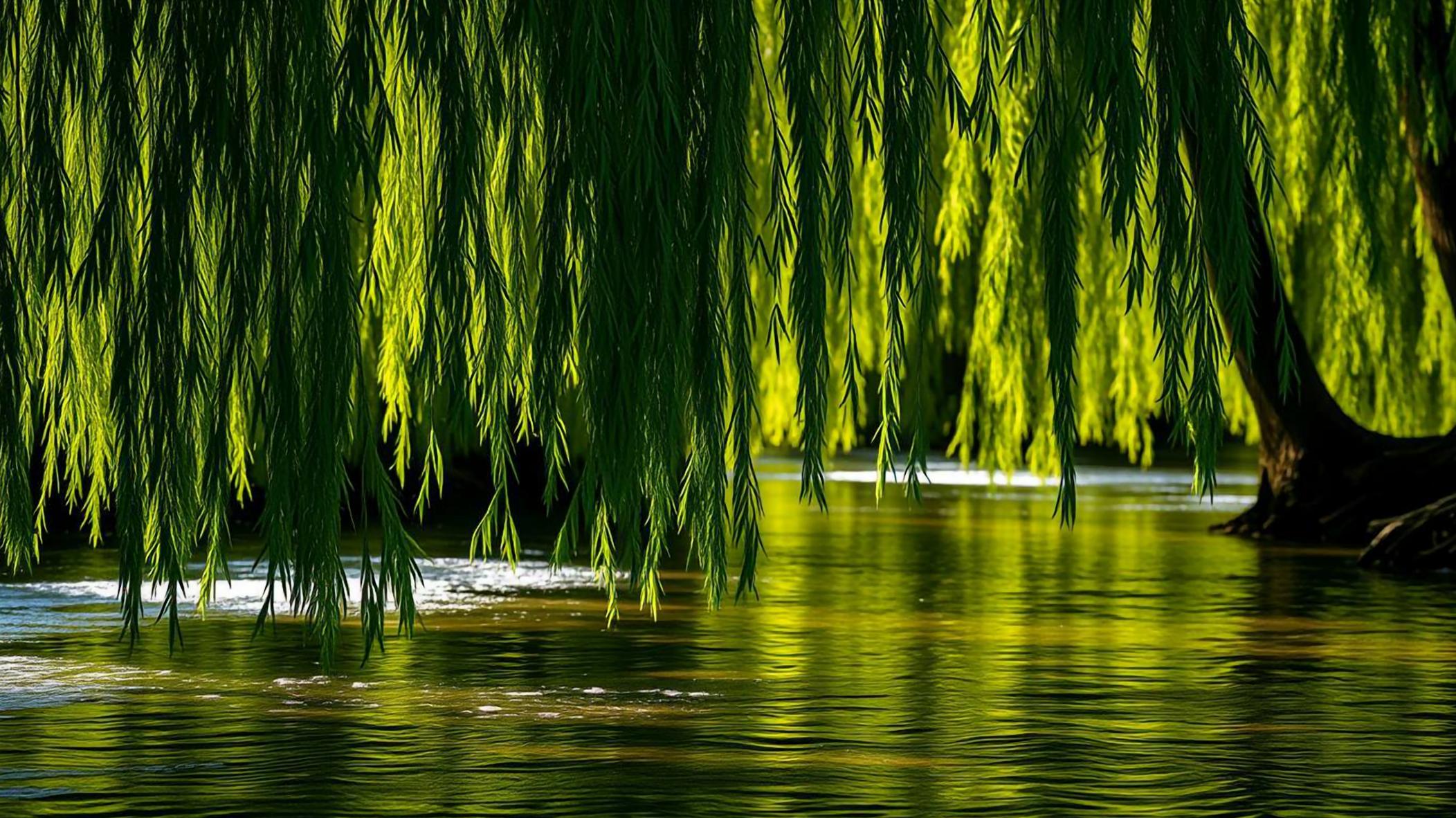 Willow tree by a pond for sensory story